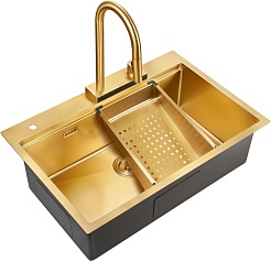 Milacio Мойка кухонная Denia 75 Steel со смесителем золото – фотография-1