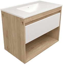 Teymi Тумба с раковиной Vitra 80 Волна подвесная дуб/белый – фотография-1