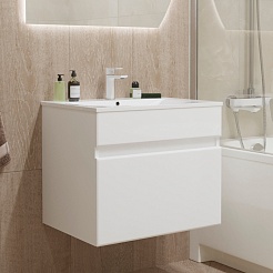 Mixline Тумба с раковиной Брикс 60 подвесная белая – фотография-8