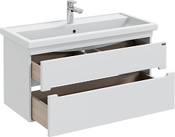 СанТа Тумба с раковиной Лондон 100 подвесная 2 ящика белая – фотография-3