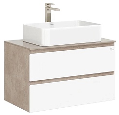 Onika Тумба под раковину Алеста 80 подвесная белая/камень светлый – фотография-1