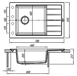 Florentina Мойка гранитная Липси 780Р с крылом антрацит – фотография-2