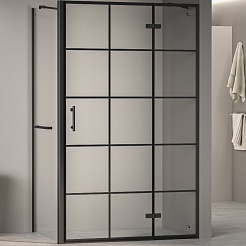 RGW Душевой уголок Passage PA-77-1B R (PA-07B R + Z-060-2B + держатель O-204B) 120x100 R профиль черный стекло прозрачное с рисунком – фотография-1