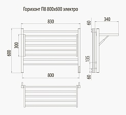 Terminus Полотенцесушитель электрический Горизонт П8 800x600 хром – фотография-5