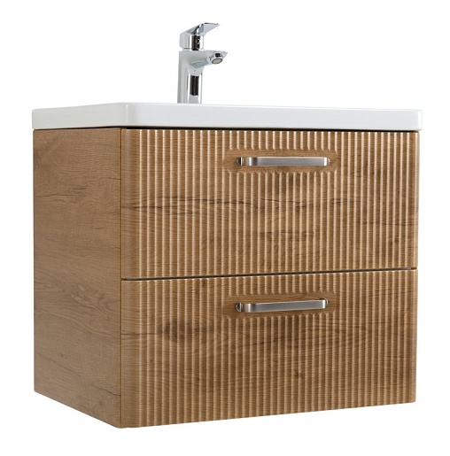 BelBagno Тумба с раковиной Due 60 подвесная Rovere Nature ручки Матовый атласный никель – фото-1