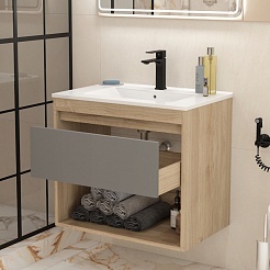 Teymi Тумба с раковиной Vitra 70 подвесная дуб/графит – фотография-5