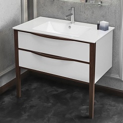  Тумба под раковину Риголетто 90 белый/орех – фотография-1