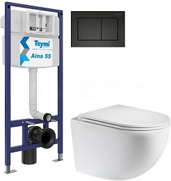 Teymi Унитаз подвесной Lina S T40102 с инсталляцией Aina 1220067 с кнопкой Aina T70013BM – фотография-1