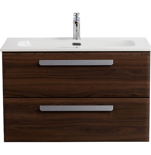 Cezares Тумба с раковиной Eco Cer-N 80 орех шоколад софт CZR-8073-80 ручки серые – фотография-2