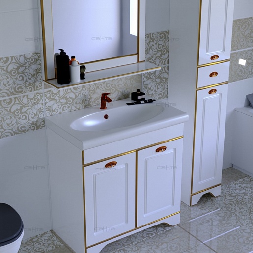 СанТа Тумба для умывальника Мадрид 80 белая патина, золото – картинка-3