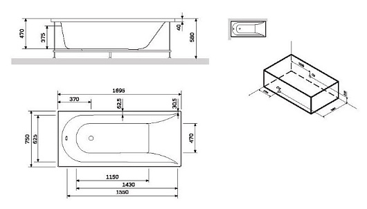 Am.Pm Панель фронтальная SPIRIT для ванны 170х75 W72A-170-075W-P2 – фотография-2