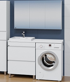СанТа Мебель для ванной под стиральную машину Марс 130 L 2 ящика белая – фотография-1