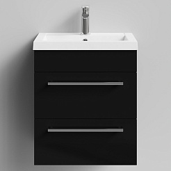 Водолей Тумба под раковину Элис 50 подвесная 2 ящика черная – фотография-1
