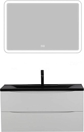 BelBagno Тумба с раковиной Marino 100 подвесная Bianco Lucido с раковиной BB1000/445-LV-ART-PR-NERO – фотография-3