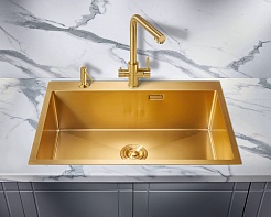 Milacio Мойка кухонная Denia 75 Steel золото брашированное – фотография-4
