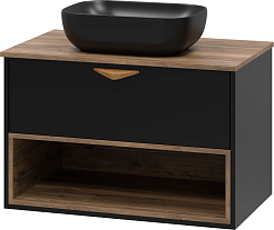 Brevita Тумба с раковиной Bergen 80 подвесная дуб галифакс олово/черная – фотография-6