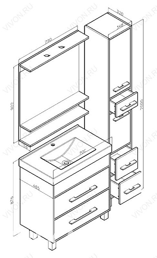 Бриклаер Мебель для ванной Чили 70 серая лиственница – фотография-6