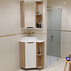 Mixline Мебель для ванной Корнер 67.5 R угловая белая/дуб – фотография-1