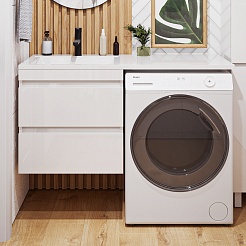 Vivon Тумба под раковину под стиральную машину Vivon Donna 120 подвесная белый глянец эмаль – фотография-9