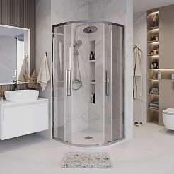 Grossman  Душевой уголок Cosmo 80x80x195 четверть круга профиль хром стекло прозрачное – фотография-5