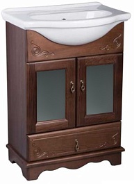 Bas Тумба под раковину Варна 60 орех, вставки стекло, ящик – фотография-1