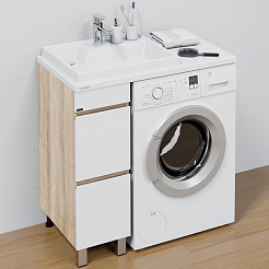 СанТа Тумба с раковиной под стиральную машину Марс 90 L 2 ящика белая/янтарное дерево – фотография-1