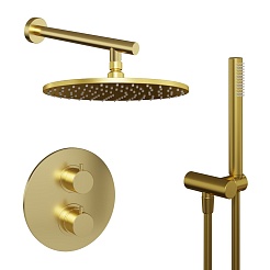 Paini Смеситель для ванны и душа Cox 78PJSET26911THSH с термостатом, с лейкой для душа и верхним душем, встраиваемый, брашированное золото – фотография-1