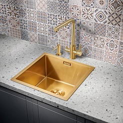 Milacio Мойка кухонная Denia 44 Steel золото брашированное – фотография-4
