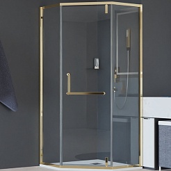 RGW Душевой уголок Hotel HO-084Gb 100x100 профиль золото брашированное стекло прозрачное – фотография-1