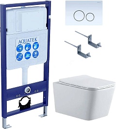 Aquatek Унитаз подвесной Либра New AQ0530N-00 в комплекте с инсталляцией Standard INS-0000012 с клавишей смыва KDI-0000015 белая и крепления KKI-0000002 – фотография-1