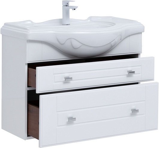 Aquanet Тумба с раковиной Рондо 85 подвесная белая глянцевая – картинка-5