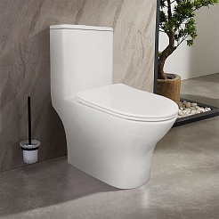 Azario Унитаз-моноблок Terni AZ-8618T безободковый с бачком с сиденьем микролифт белый – фотография-2