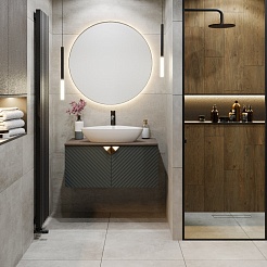 Runo Мебель для ванной Андорра 85 Terzo подвесная зеленый графит/дуб коньячный – фотография-3