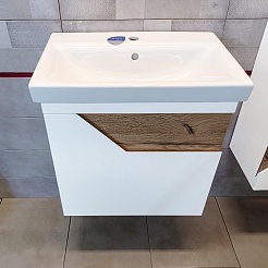 Бриклаер Тумба под раковину Брайтон 60 белая матовая/дуб кера – фотография-5