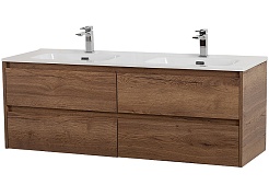 BelBagno Тумба с раковиной Kraft 140 подвесная 4 ящика Rovere Tabacco двойная раковина – фотография-1