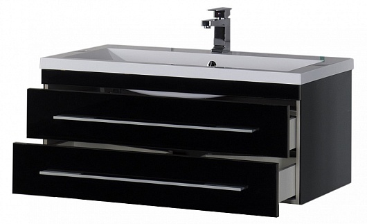 Aquanet Тумба с раковиной Верона 100 подвесная черная – картинка-5