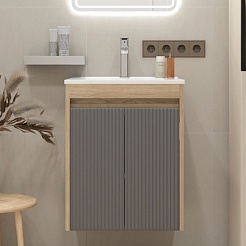 Teymi Тумба с раковиной Netta 50 Волна подвесная дуб/графит – фотография-3