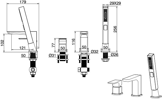 Allen Brau Смеситель на борт ванны Infinity 5.21008-31 (с внутренней частью) черный матовый – картинка-5