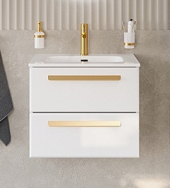 Cezares Тумба с раковиной Eco Cer-N 60 bianco lucido CZR-8095-60 ручки сатиновое золото – фотография-1