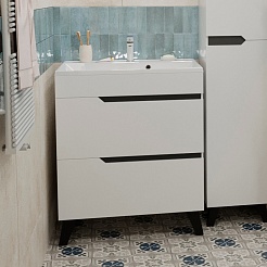 Mixline Тумба под раковину Орион 70 2 ящика белая/графит – фотография-4