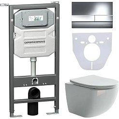 Ceramicanova Подвесной унитаз Forma Rimless с шумоизоляционной панелью CN1000 с системой инсталляции Envision кнопка Flat хром – фотография-1