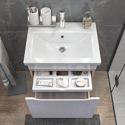 Vigo Тумба с раковиной Grani 600-0-1 подвесная белая/дуб золотой – фотография-4