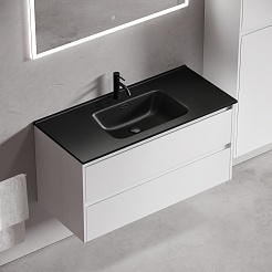 Sancos Тумба с раковиной Libra 100 белый глянец раковина Element 101 CN7003MB – фотография-2