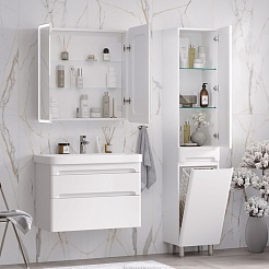 Equil Шкаф пенал Nice 40 с корзиной напольный белый – фотография-3