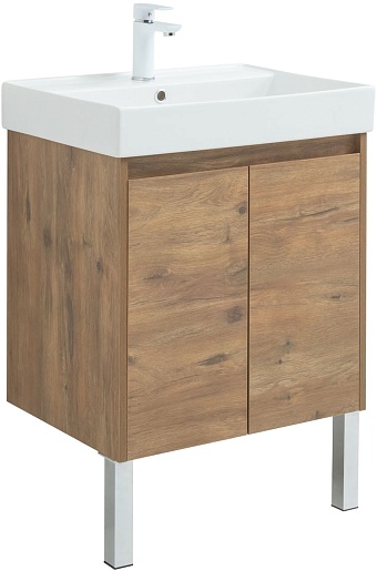 Aquanet Тумба с раковиной Nova Lite 60 2 дверцы подвесная дуб рустикальный – картинка-5