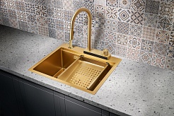Milacio Мойка кухонная Denia 57 Steel со смесителем золото – фотография-5