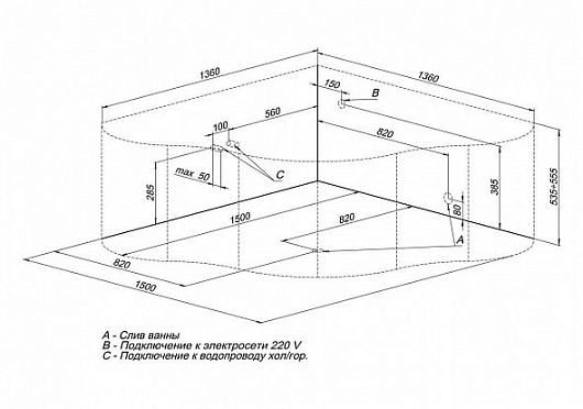 Aquanet Акриловая ванна Margarita 150x150 (г/м, а/м, сп/м, с/п) – картинка-9