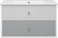 Brevita Тумба с раковиной Анастейша 100 подвесная серая/белая