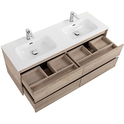 BelBagno Тумба под раковину Kraft 140 подвесная 4 ящика Rovere Galifax Bianco двойная раковина – фотография-5