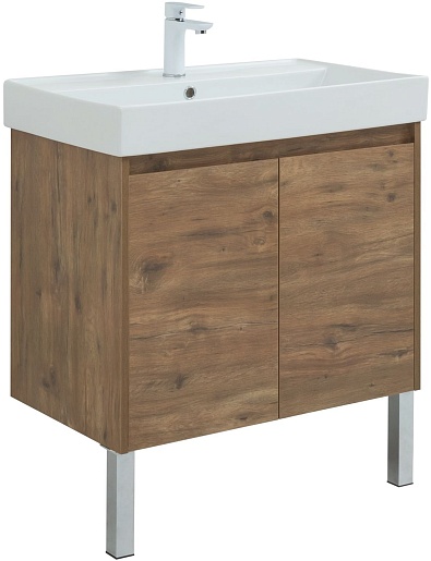 Aquanet Тумба с раковиной Nova Lite 75 2 дверцы подвесная дуб рустикальный – фотография-10